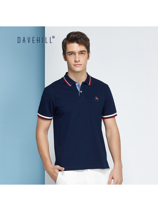 Dave Hill大卫山2019夏季翻领T恤马球刺绣logo灰蓝色短袖Polo衫男