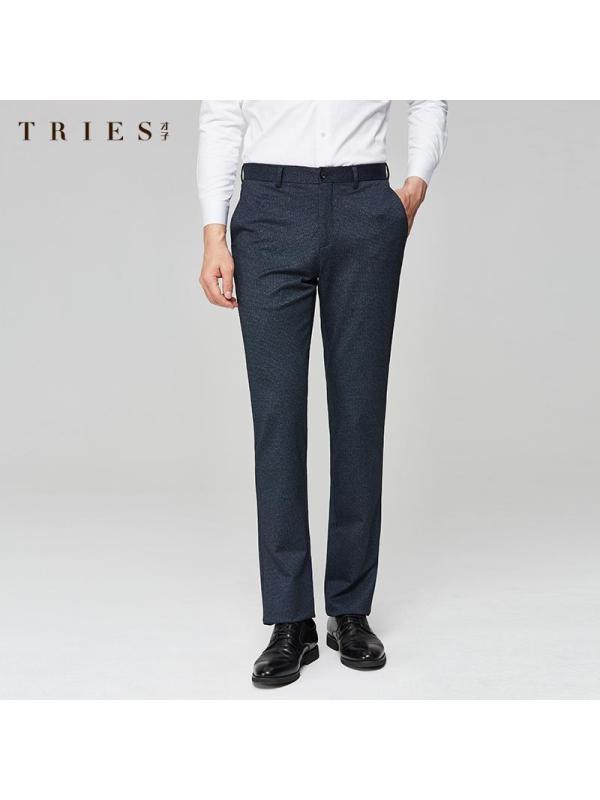 tries才子男装西裤男2020秋冬季新款修身直筒商务正装弹力针织西装