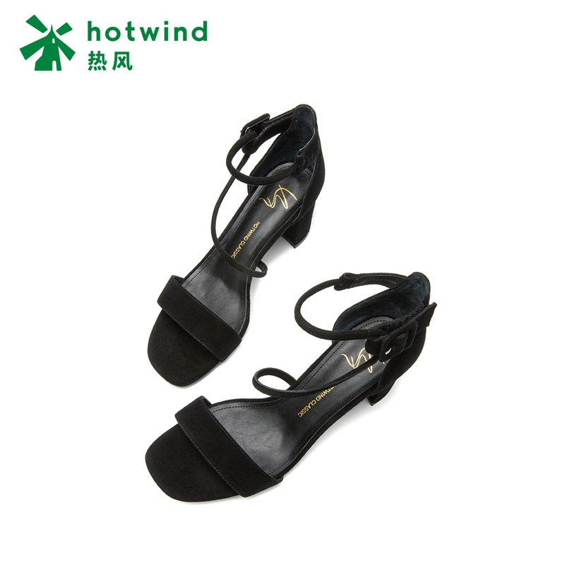 热风夏季女士绑带粗跟凉鞋H56W8209