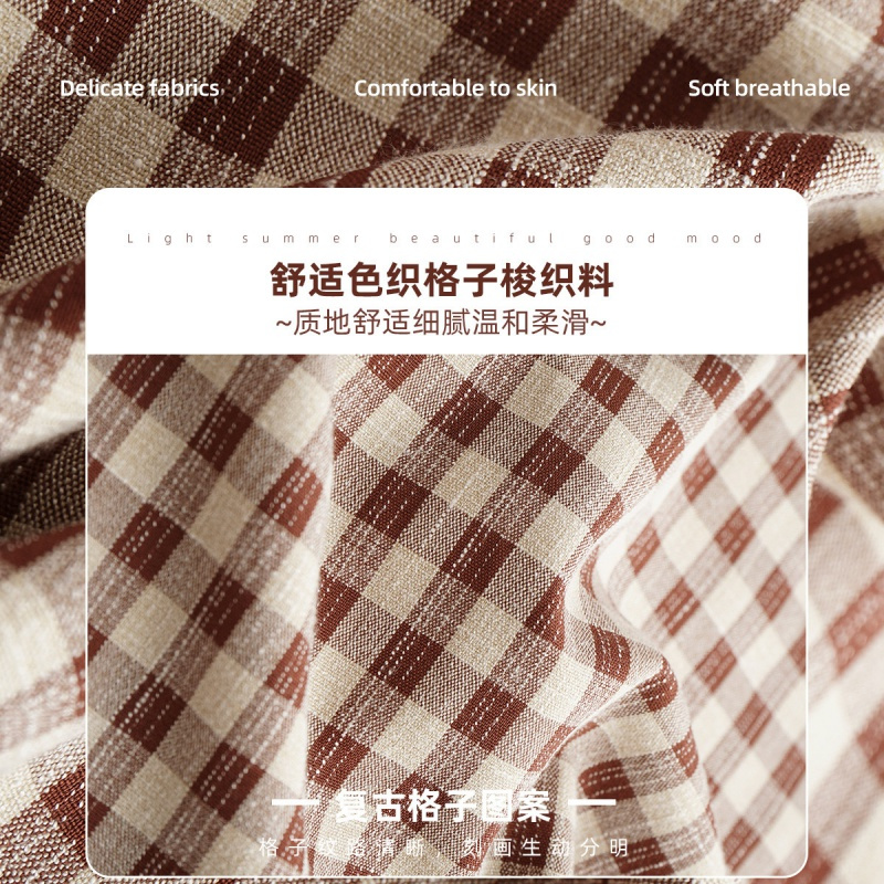 OUNIXUE欧昵雪 | [复古格子衬衣]秋冬季文艺罗纹翻领休闲直筒衬衫女