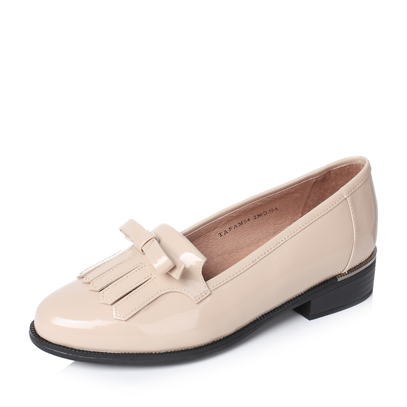 tata他她秋浅杏漆牛皮英伦流苏蝴蝶结乐福鞋女休闲鞋fam04cq7