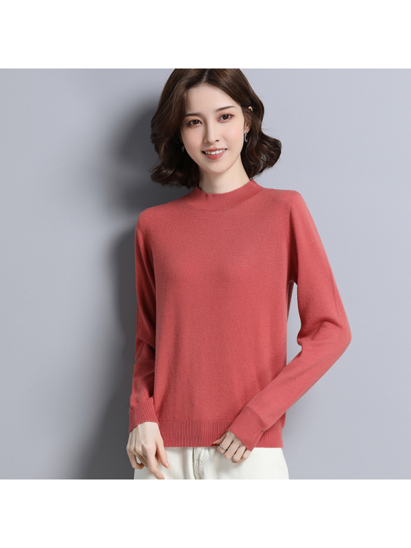 恒源祥女士羊毛衫2020新款全羊毛秋冬女时尚纯色打底衫百搭圆领套头