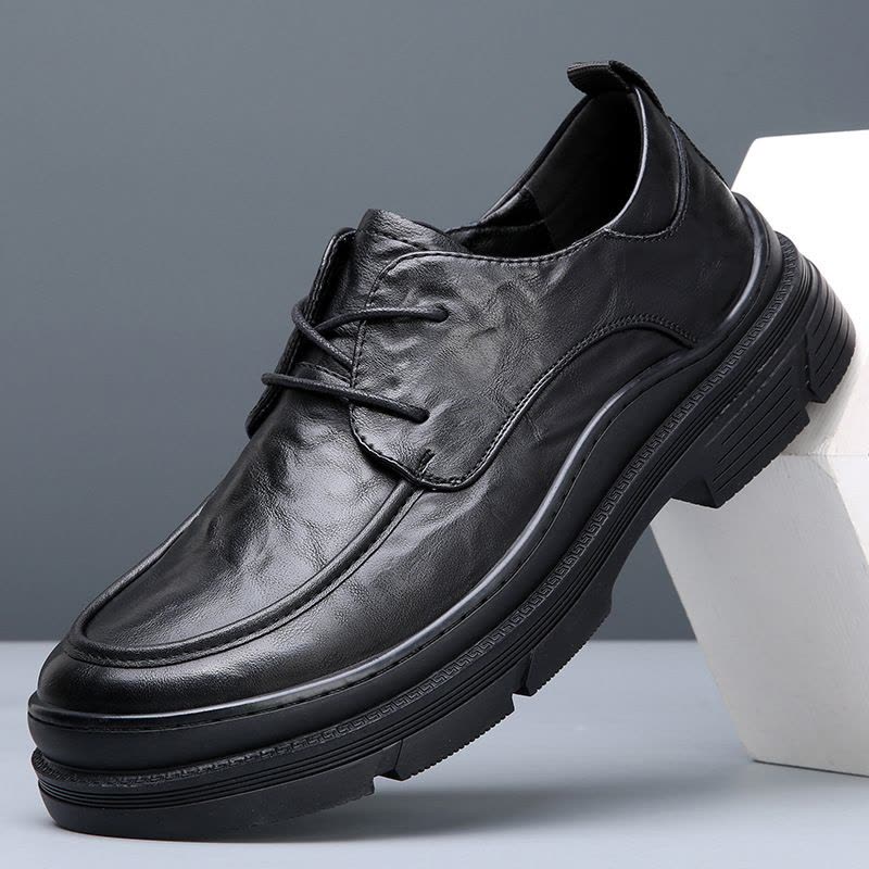 脚宽大头皮鞋男士春季男鞋子新款透气潮流百搭厚底商务正装休闲鞋图片