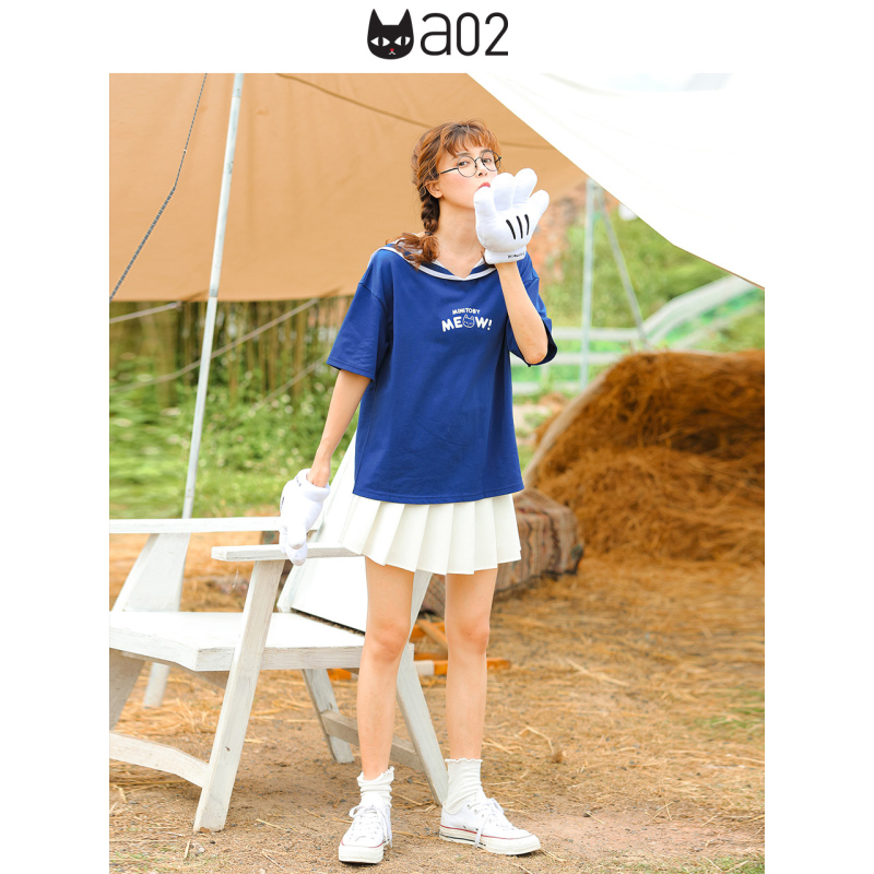 a02新款2020减龄学院风字母印花海军领短袖T恤女DTV2D1051KT