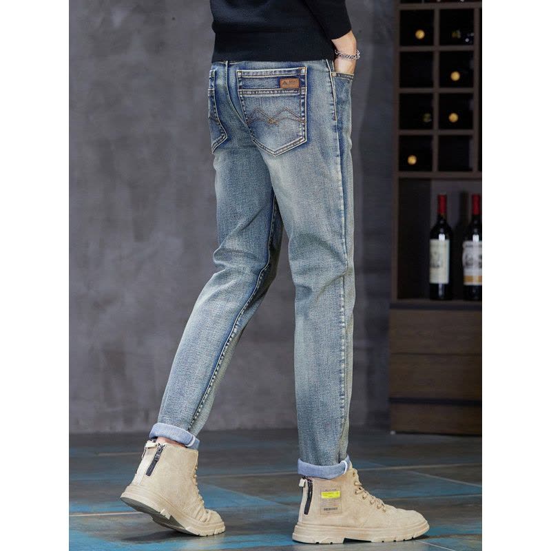 欧货牛仔裤男潮男修身弹力秋冬厚款百搭时尚轻奢休闲小直筒裤男士图片