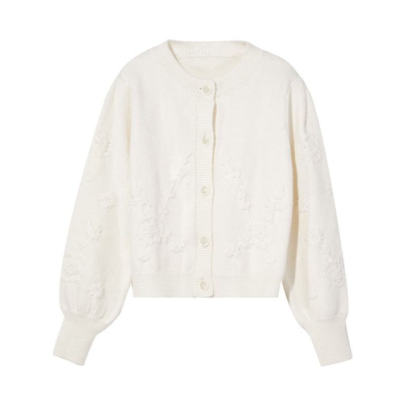 三彩2020秋冬季新款加厚白色针织衫开衫宽松外穿短款毛衣小外套女