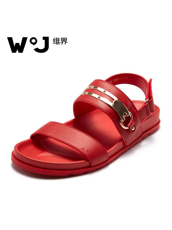 维界闪耀时尚金属横带牛皮凉鞋
