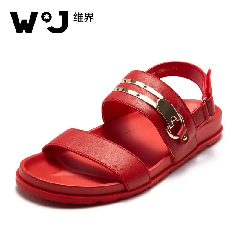 维界闪耀时尚金属横带牛皮凉鞋图片