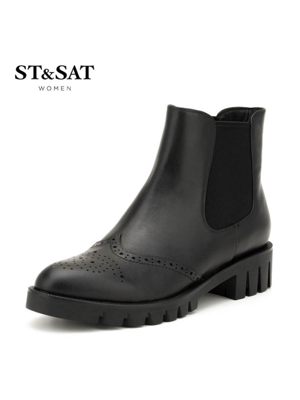 St&Sat/星期六冬切尔西短靴女尖头粗跟英伦女靴子SS64117206