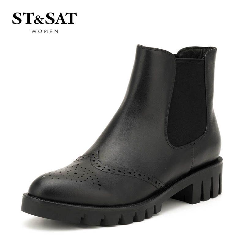 St&Sat/星期六冬切尔西短靴女尖头粗跟英伦女靴子SS64117206图片