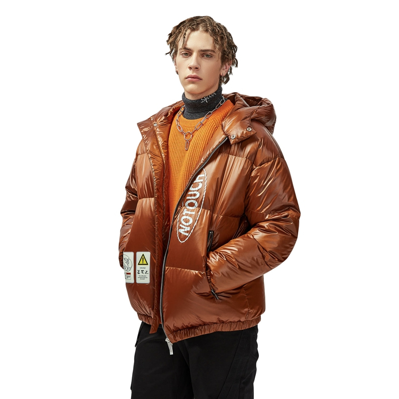 黑鲸立领连帽羽绒服冬季男装印花羽绒外套男CWRAJ48114A