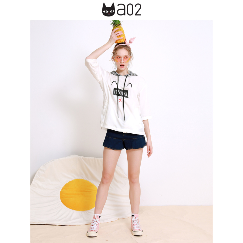 a02商场同款减龄学院风刺绣格子拼接帽子衬衫女D1U2C0A21BL