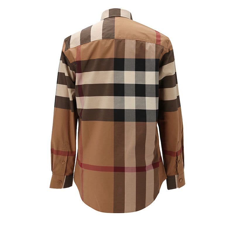博柏利BURBERRY 男士棕色棉质弹性纤维衬衫 8037640图片