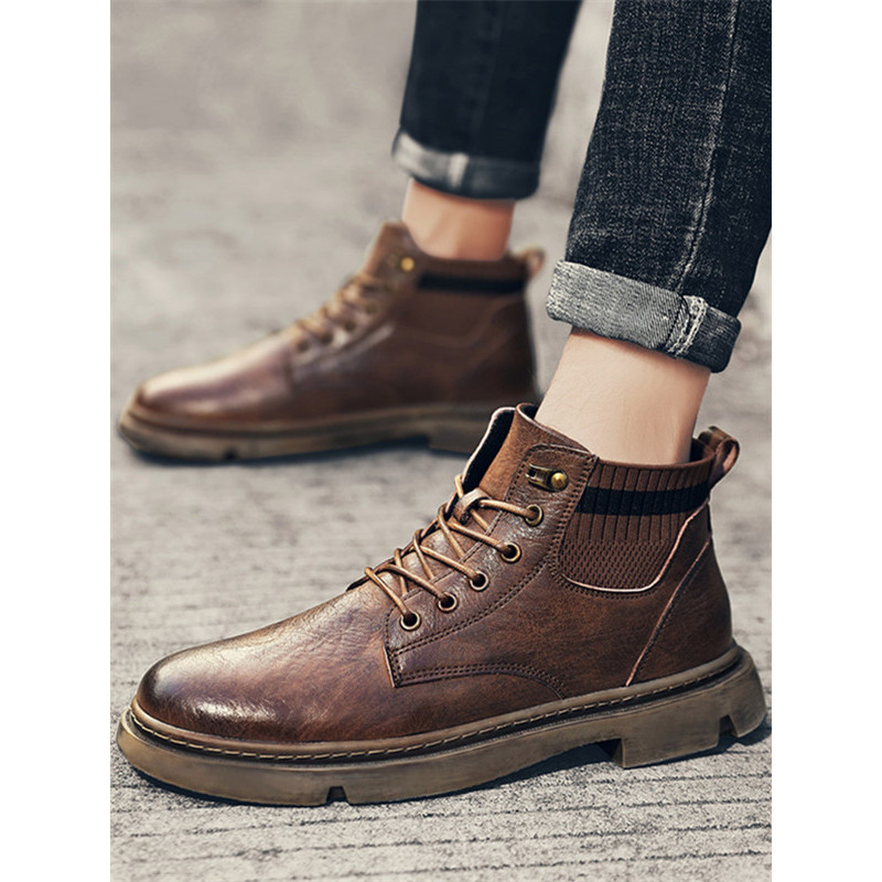 英伦班纳enlenbenna马丁靴男冬季男鞋高帮皮靴英伦中帮短靴视频