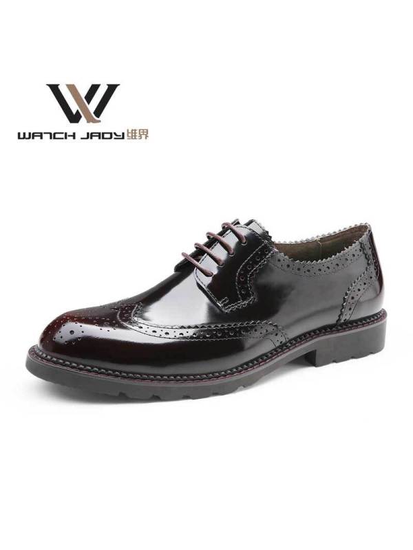 维界雅痞男神牛皮布洛克商务休闲鞋