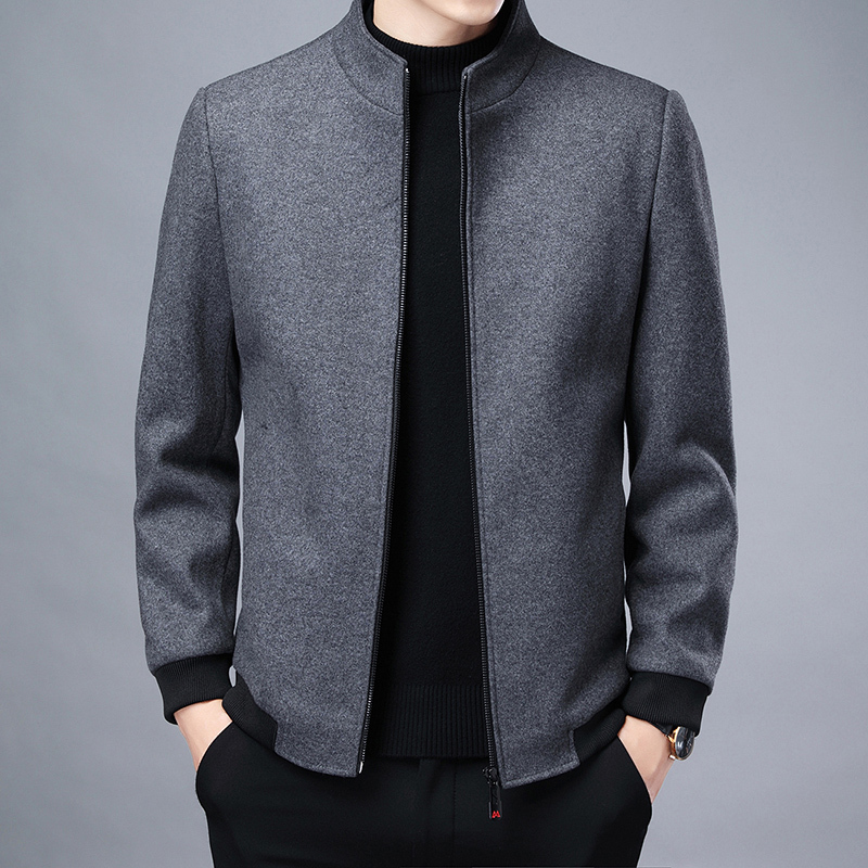 【铂瑟】男士秋冬夹克外套宽松休闲羊毛呢夹克衫翻领外套男装报价_参