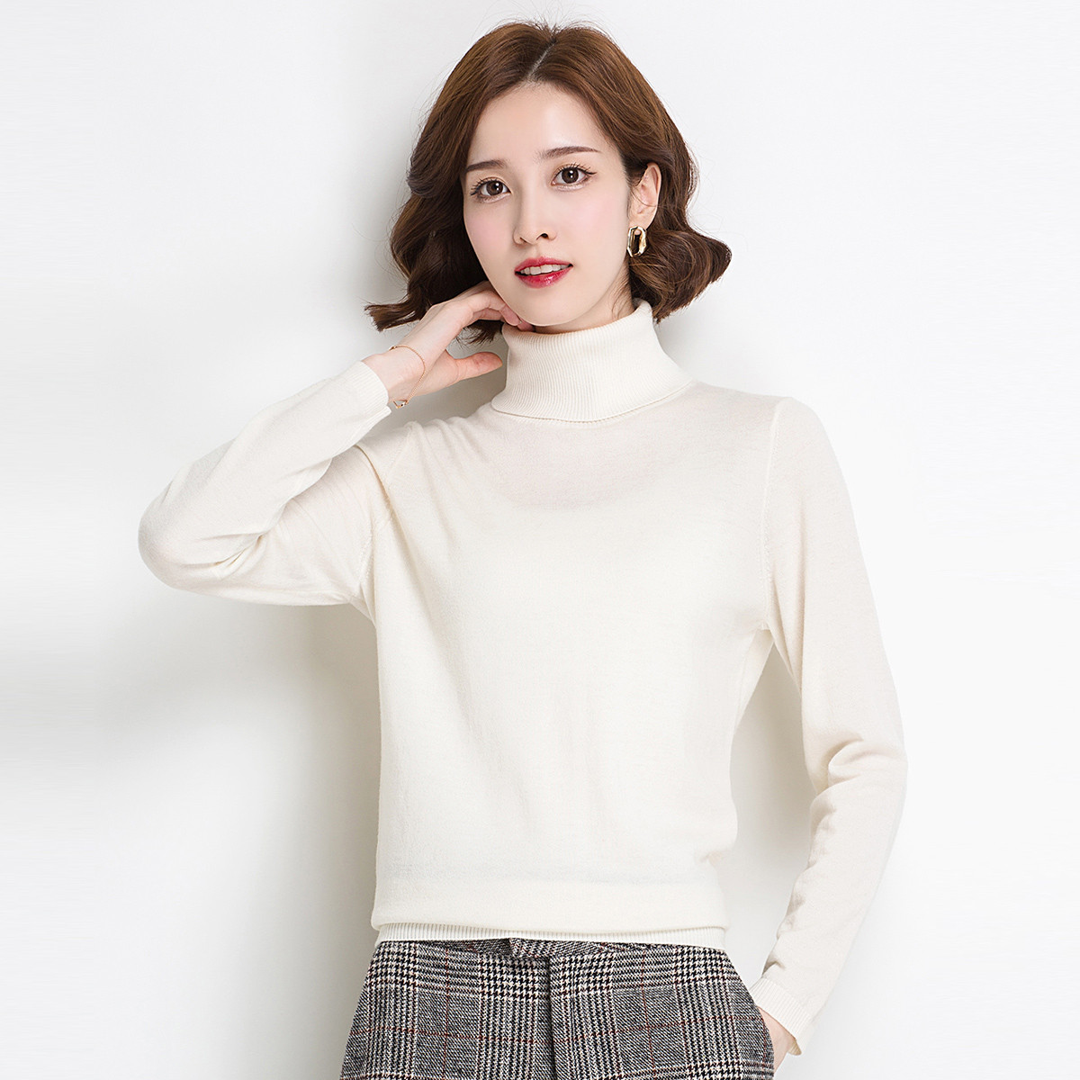 金菊女装冬季新款高领羊毛衫女士纯羊毛毛衣修身显瘦打底衫长袖套头