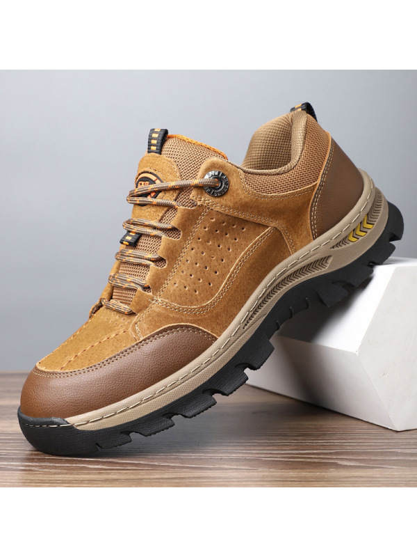 真皮男鞋夏季新款户外登山鞋徒步厚底运动鞋低帮工装鞋男