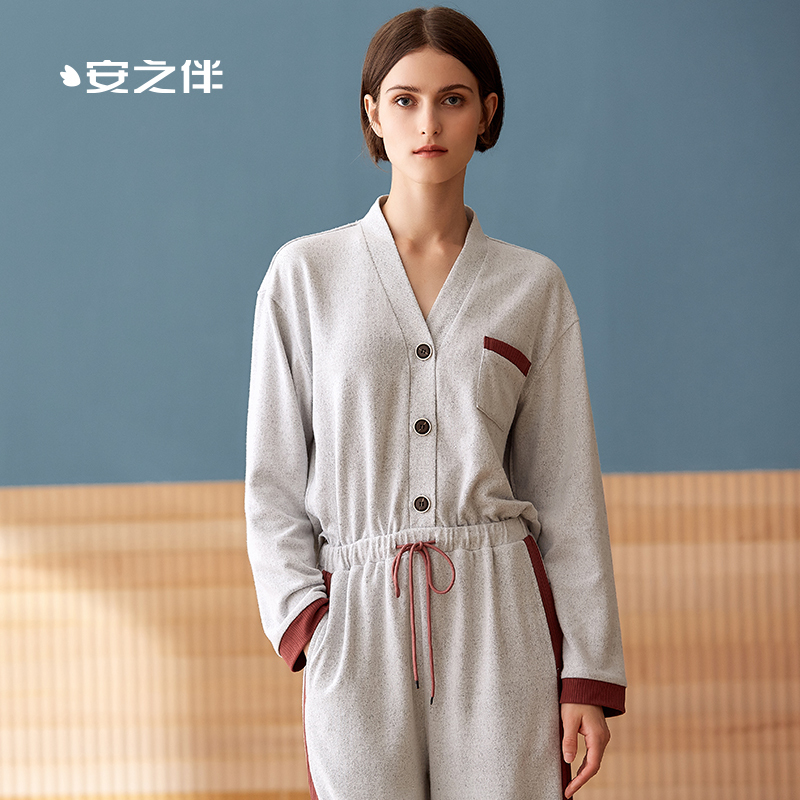 安之伴羊绒棉素色长袖连体女套装81931721455