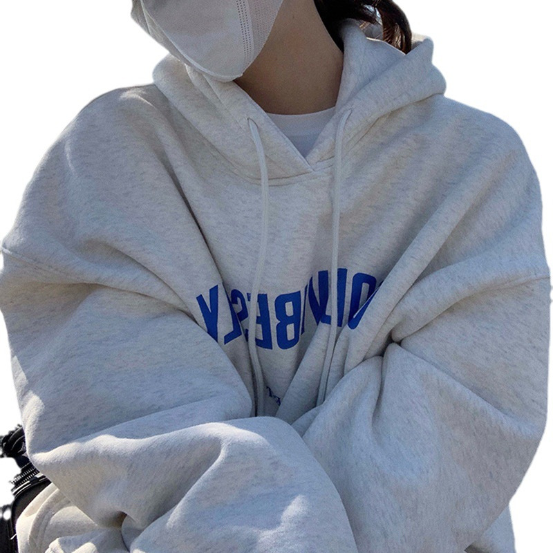 加绒连帽卫衣女秋冬新款宽松字母印花韩版时尚学生外套长袖上衣潮