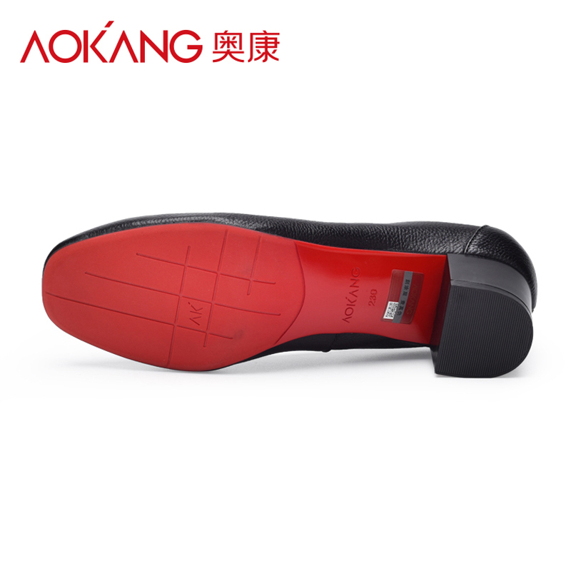 奥康(AOKANG)2018新款女士皮鞋女单鞋坡跟套脚防滑增高真皮女鞋子
