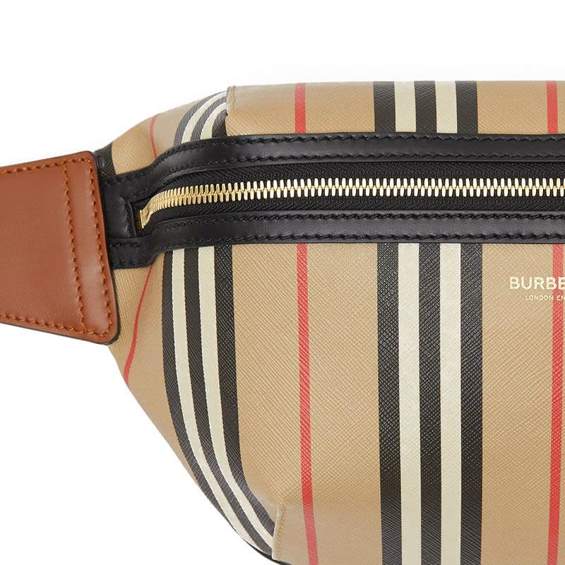 BURBERRY Sonny 中性款男女通用 字母印字标经典条纹织物 腰包\胸包 斜挎包 8026838图片