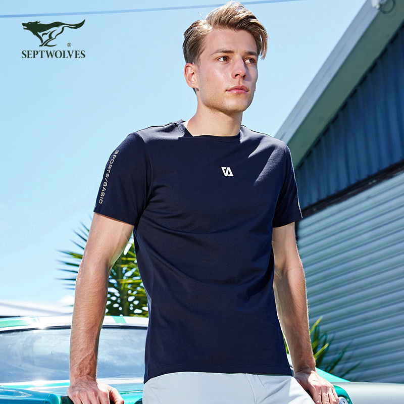 七匹狼运动短袖t恤夏季男士休闲圆领针织衫舒适纯棉体恤上衣 参数