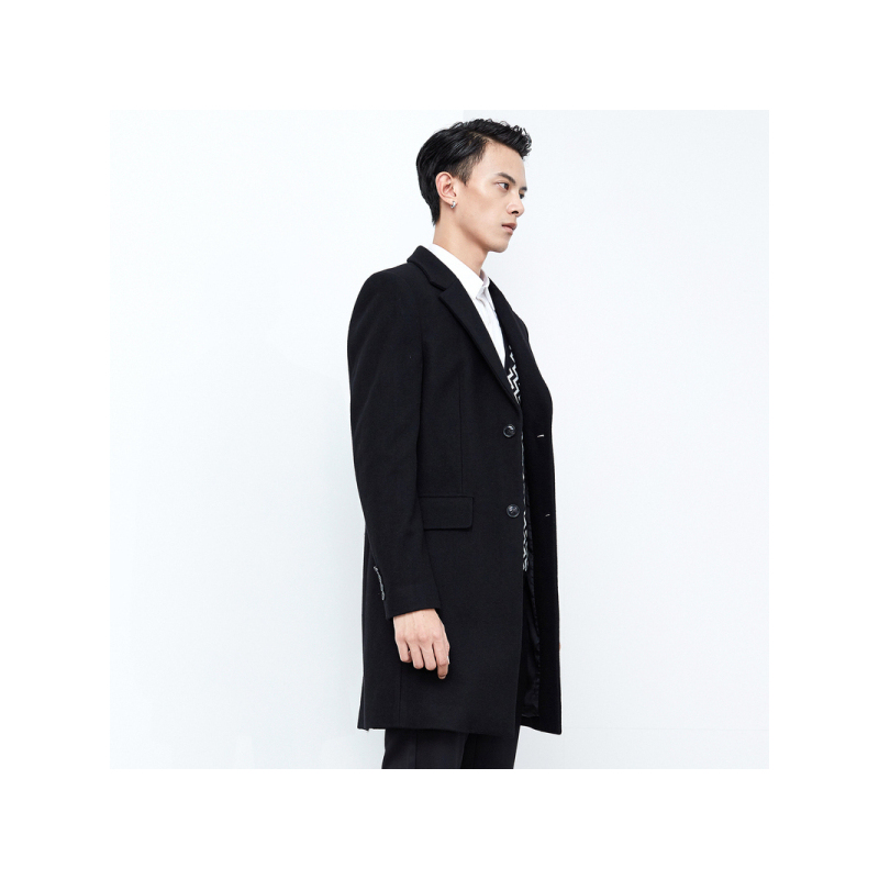GXG男装冬季男士时尚休闲黑色中长款修身羊毛呢大衣_1