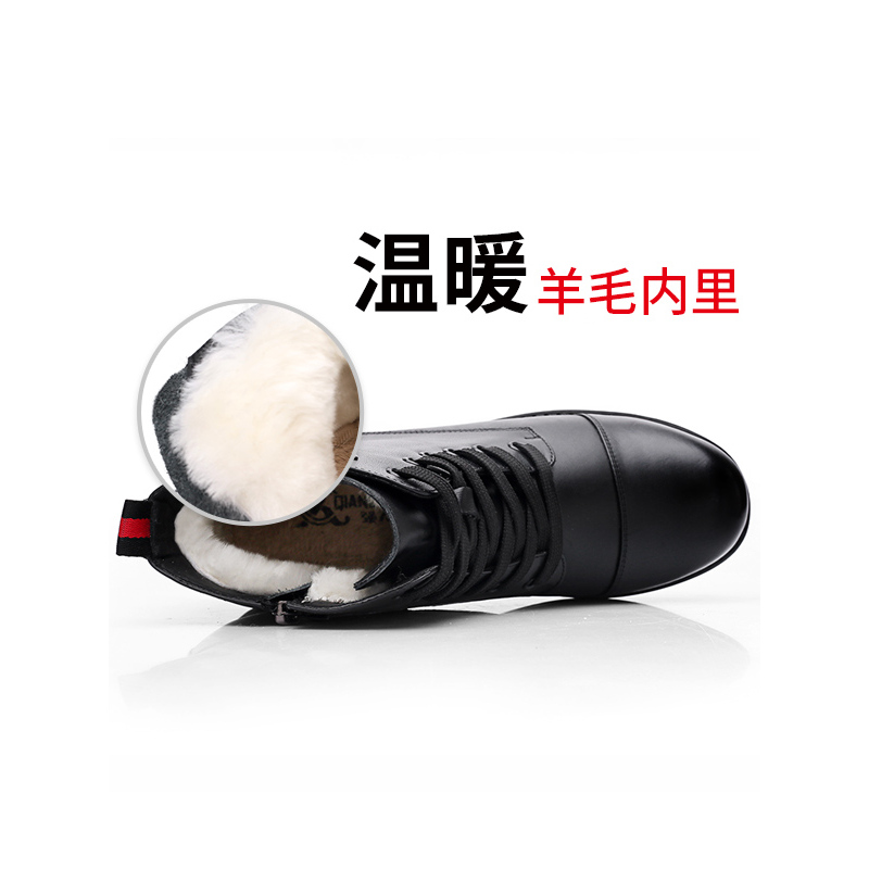 3515强人qiangren 马丁靴保暖羊毛靴女靴中跟舒适短靴马丁靴方跟低跟保暖女靴
