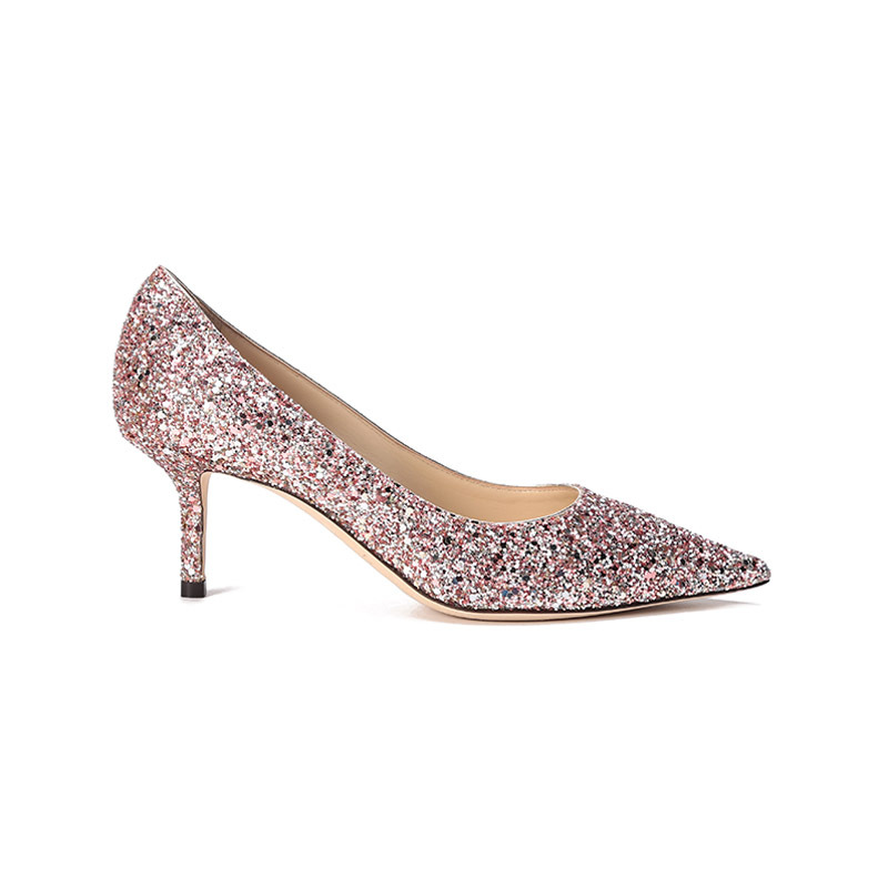 JIMMY CHOO 周仰杰 女士粗粒闪粉面料尖头高跟鞋单鞋 LOVE 65 CGF 221