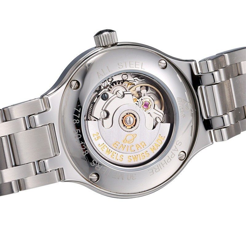 英纳格enicar经典系列时尚商务贝母表盘钢带自动机械女士手表77850128