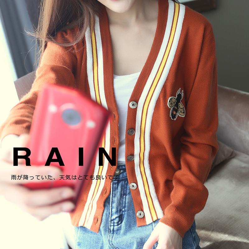 绒运利达羊绒开衫女毛衣刺绣毛短款宽松外搭韩版小香风外套
