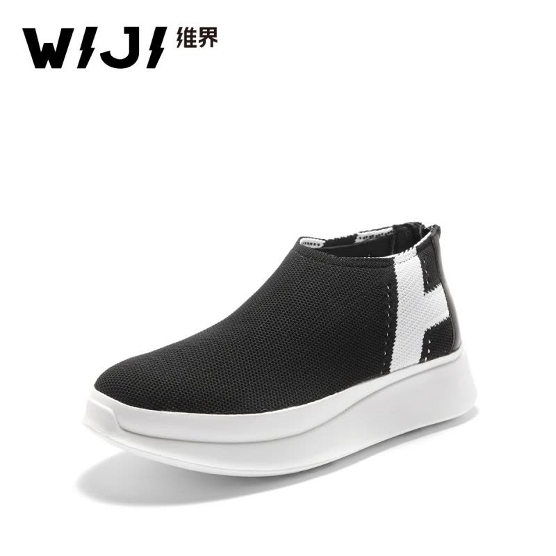 WIJI女鞋春季增高浅口韩版新款时尚休闲鞋套脚松糕底百搭户外单鞋图片