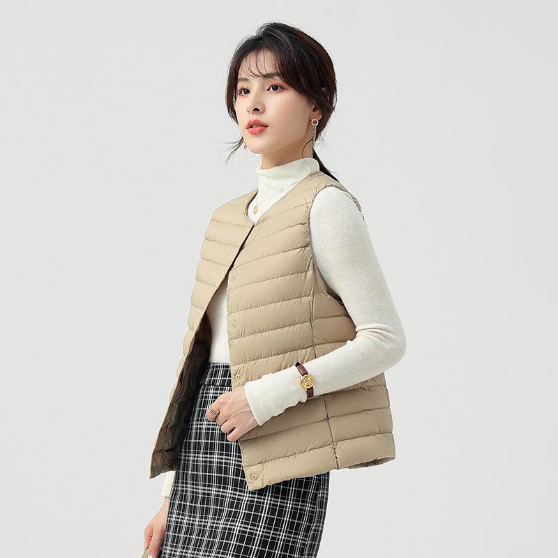羽绒马甲女秋冬季短款轻薄内穿保暖坎肩女士打底内胆马圆领夹背心