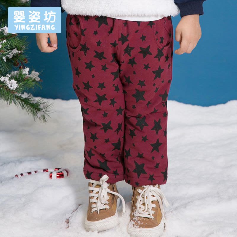 婴姿坊正品男童加厚夹棉松紧长裤宝宝冬季休闲百搭保暖棉裤图片