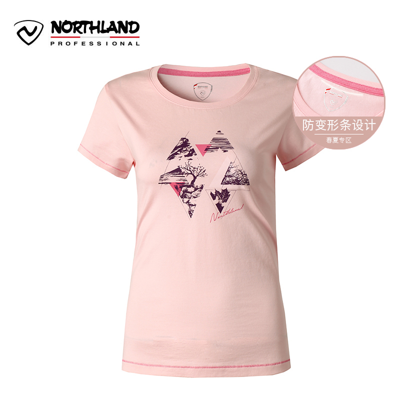 诺诗兰NORTHLAND春夏户外女运动短袖棉贴身印花T恤 GL052992