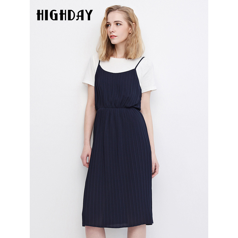 highday轩日夏季百褶中长裙休闲时尚吊带连衣裙视频