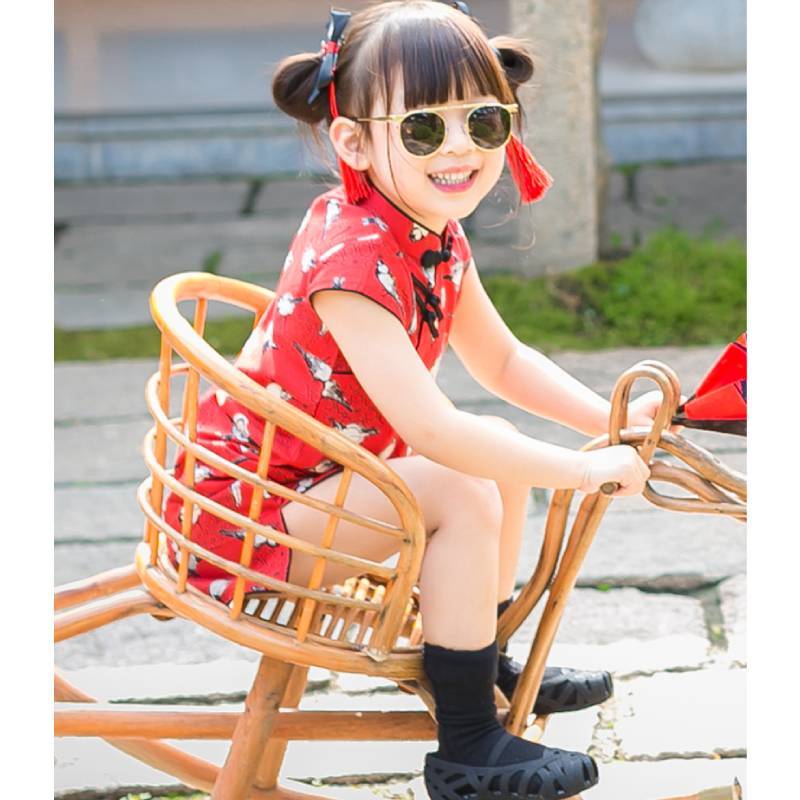 旗铂Qibo北齐短袖旗袍夏季小女孩儿童唐装女宝宝夏装公主裙连衣裙