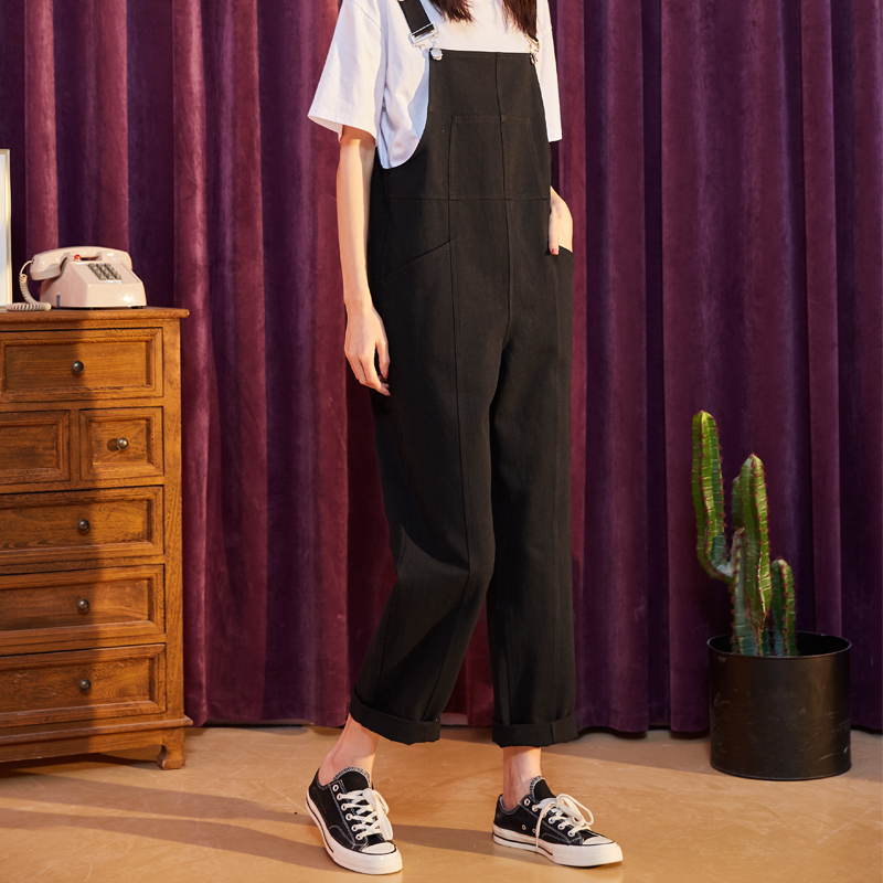 唐狮2020春新款休闲裤女白色背带裤女宽松韩版显瘦背带连体裤子