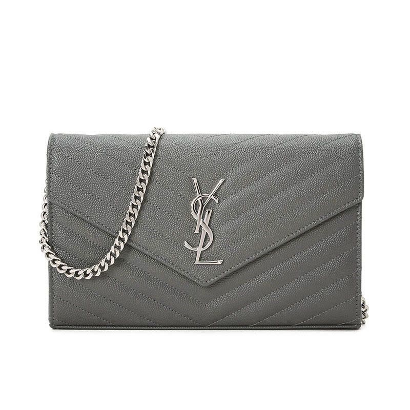 YSL 圣罗兰 MONOGRAM 单肩包 斜挎包 链条包 信封包 短款粒面压花真皮全拉链 链条包377828 银链图片