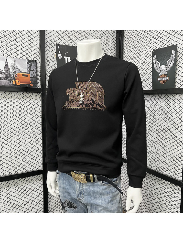 字母印花时尚修身长袖体恤打底衫烫钻圆领卫衣男士秋冬新款上衣潮