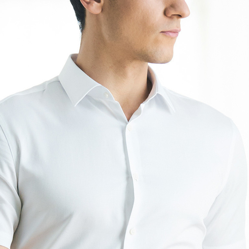 依文新款夏季白衬衫男短袖衬衣男士短袖商务休闲纯色衬衫ed680161