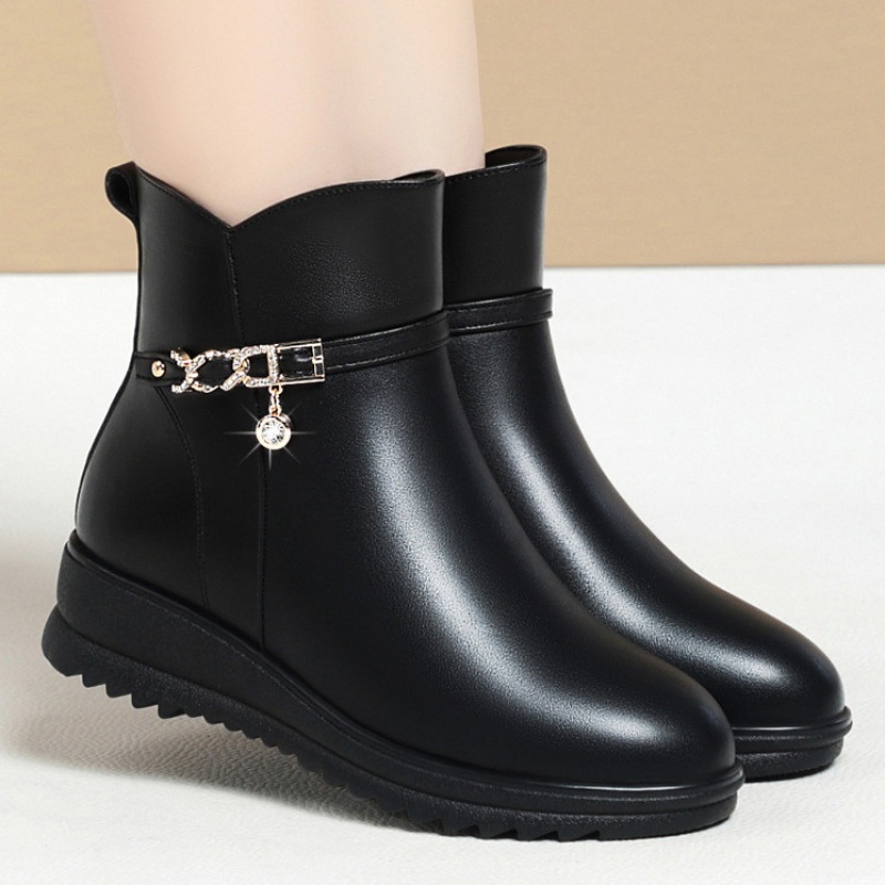 跨境妈妈棉鞋女冬季新款粗跟中跟短靴加绒短筒舒适防滑中老年女靴