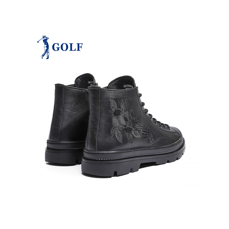 GOLF/高尔夫英伦百搭绣花时尚靴真皮靴子男黑色