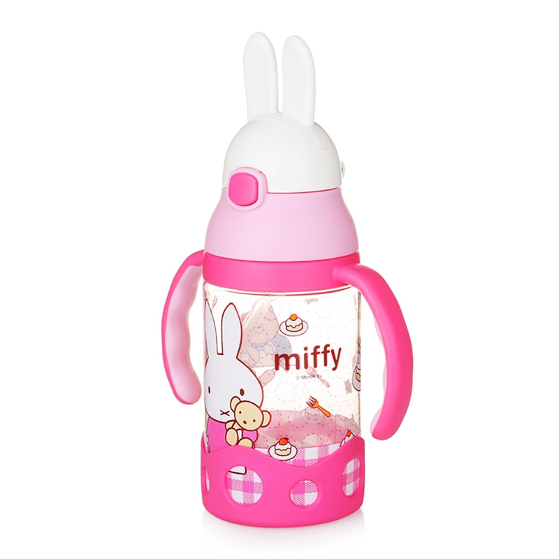 米菲（MIFFY）塑料杯儿童夏季卡通水杯水壶双耳手柄吸管学饮杯粉色400ML