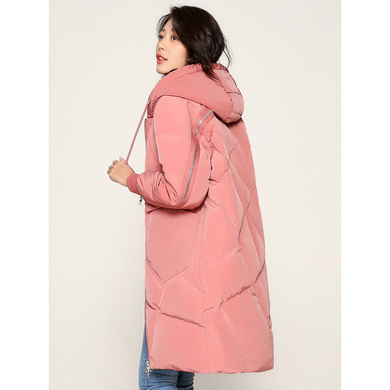 冰洁2018秋冬新款中长款羽绒服女休闲拉链保暖时尚连帽外套女J80143030