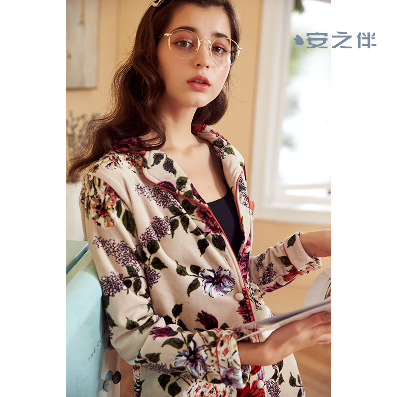 安之伴特卖水晶珊瑚绒睡衣女秋冬开衫长袖韩版宽松长裤两件家居服套装
