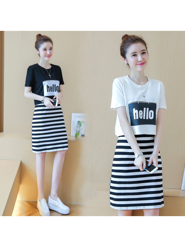 (禁止上传)夏季套装连衣裙女韩版夏装短袖T恤+裙子两件套批