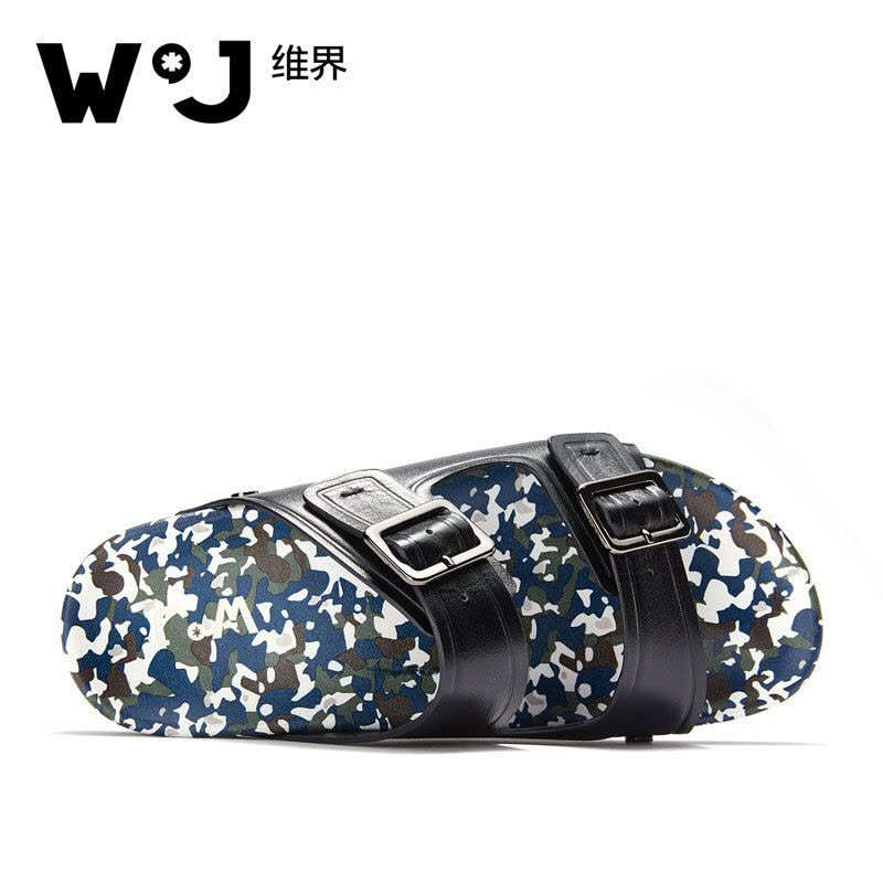 维界金属搭扣牛皮凉拖鞋 黑色 41图片