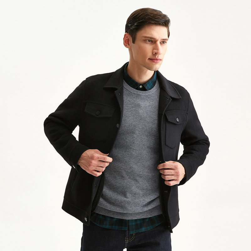 柒牌seven男装夹克商务休闲毛呢上衣男士时尚都市翻领茄克外套